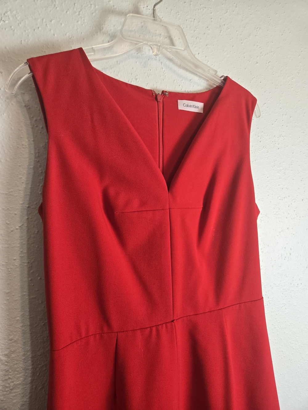 Calvin Klein Bright Red V-Neck Sleeveless A-Line Dress Size 10 - Picture 2 of 4